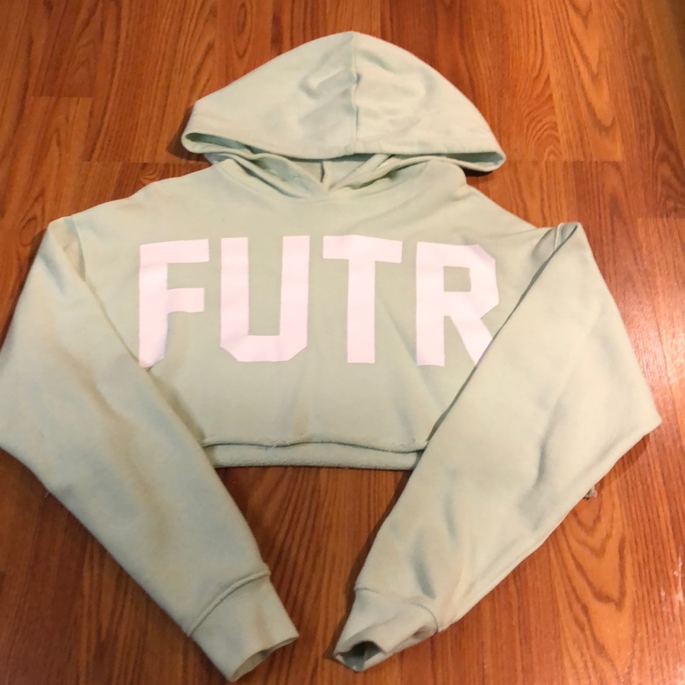 Teal “FUTR” Cropped Hoodie